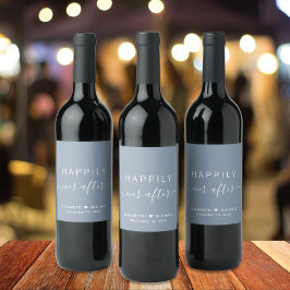 Chic glücklich immer nach dusty Blue Wedding Weinetikett