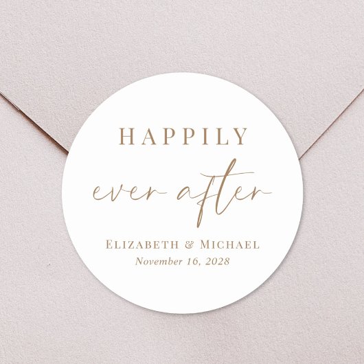 Chic glücklich immer nach Gold Script Hochzeit Runder Aufkleber