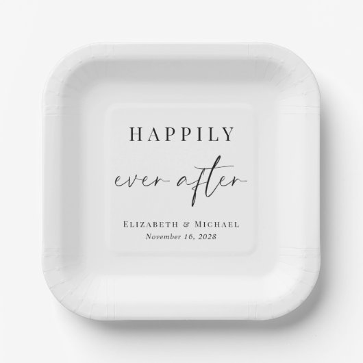 Chic glücklich immer nach Hochzeit Pappteller (Vorderseite)