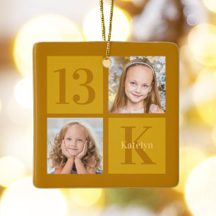 Chic Gold 2 Foto Collage Custom Geburtstagsparty Keramikornament