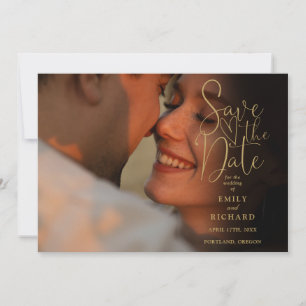 Chic Gold 2 Foto Elegantes Schriftzug Hochzeit  Save The Date