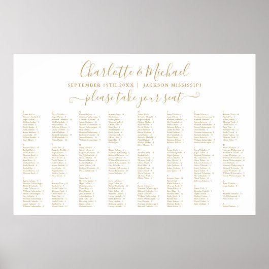 Chic Gold 300 Namen Hochzeitskarte Poster (Vorne)
