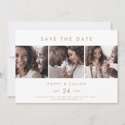 Chic Gold 3 Foto Template Save the Date (Vorderseite)