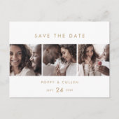 Chic Gold 3 Foto Template Save the Date Einladungspostkarte (Vorderseite)