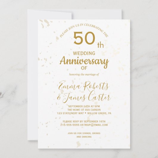 Chic Gold 50. Hochzeitstag Einladung (Vorderseite)