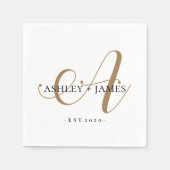 Chic Gold A Monogram Script Name Wedding Date Serviette (Vorderseite)