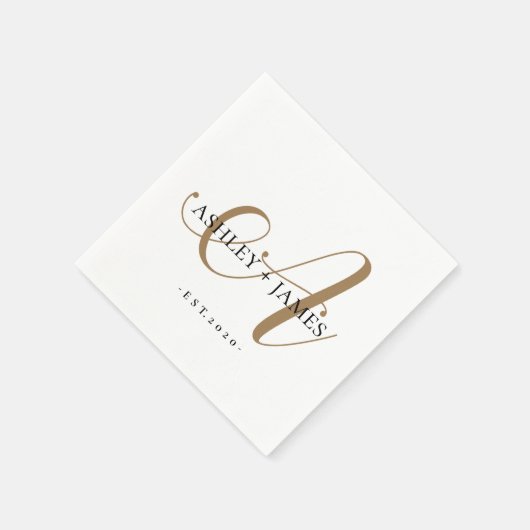 Chic Gold A Monogram Script Name Wedding Date Serviette (Ecke)
