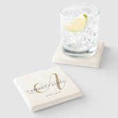 Chic Gold A Monogram Script Name Wedding Date Steinuntersetzer (Seitenansicht)