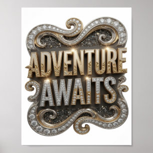 Chic Gold ABENTEUER WARTEN Graphic Design Poster