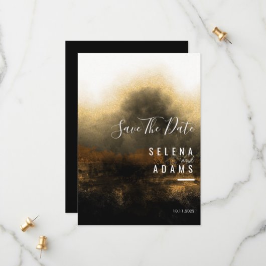 Chic Gold Abstrakt Typografy Wedding Save The Date (Vorderseite/Rückseite Beispiel)