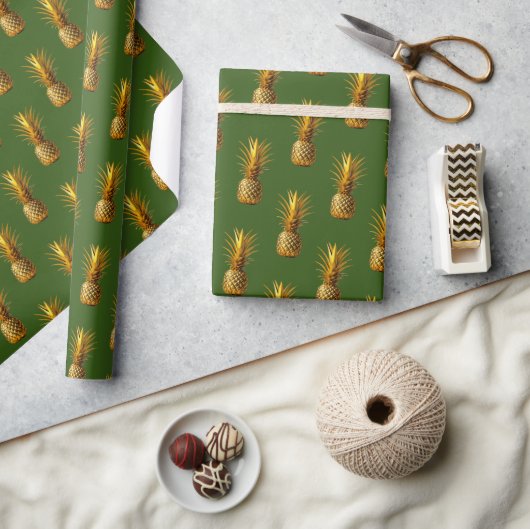 Chic Gold Ananas Sommermuster Geschenkpapier (Kunsthandwerk)