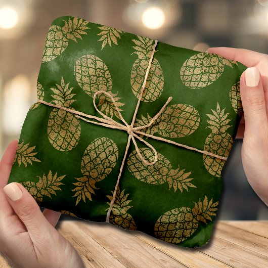 Chic Gold Ananas Tropical Green Seidenpapier