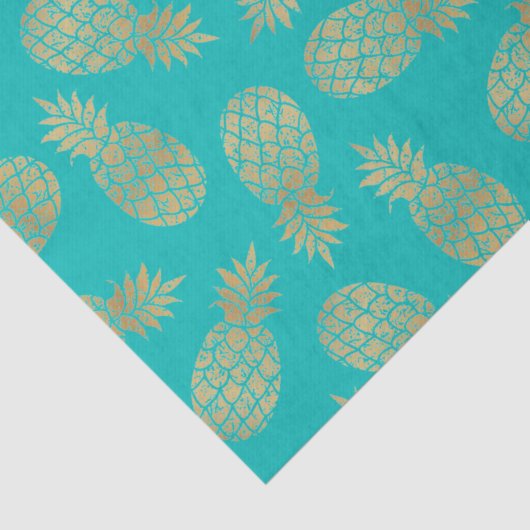 Chic Gold Ananas Tropical Turquoise Seidenpapier (Detail)