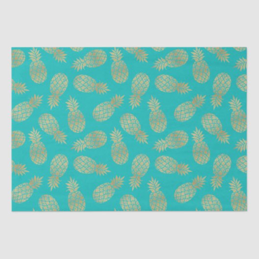 Chic Gold Ananas Tropical Turquoise Seidenpapier (Vorderseite)