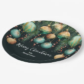 Chic Gold and Green Christmas Tree Ornaments Pappteller (Schrägansicht)