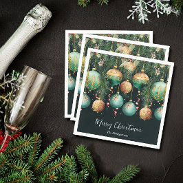 Chic Gold and Green Christmas Tree Ornaments Serviette