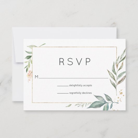 Chic Gold and Greenery Geometric Wedding RSVP Karte (Vorderseite)