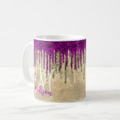 Chic gold and hot pink Tropfen monogramm Kaffeetasse (Vorderseite Links)