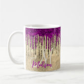 Chic gold and hot pink Tropfen monogramm Kaffeetasse (Links)
