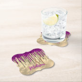 Chic gold and hot pink Tropfen monogramm Untersetzer (Vor Ort)