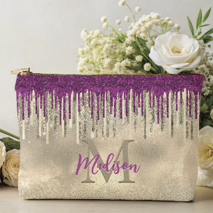 Chic gold and hot pink Tropfen monogramm Zubehörtasche