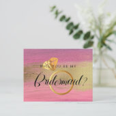 Chic Gold and Pink Stroke Bridesmaid Vorschlag Postkarte (Stehend Vorderseite)