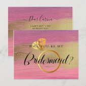 Chic Gold and Pink Stroke Bridesmaid Vorschlag Postkarte (Vorne/Hinten)