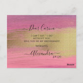 Chic Gold and Pink Stroke Bridesmaid Vorschlag Postkarte (Rückseite)