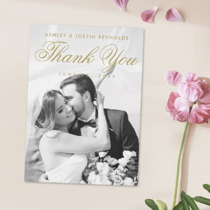 Chic Gold and White Foto Wedding Dankeschön Card Dankeskarte