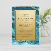 Chic Gold Aquamarin Agate Wedding Einladung (Stehend Vorderseite)