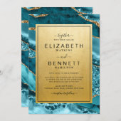Chic Gold Aquamarin Agate Wedding Einladung (Vorne/Hinten)