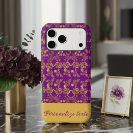 Chic Gold auf Lila Damask Floral Custom Ästhetik