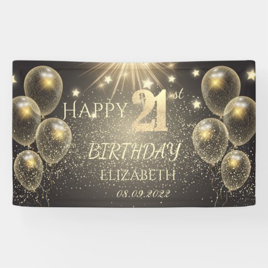 Chic Gold Balloons Stars 21. Geburtstag Banner (Horizontal)