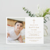 Chic Gold Baptisbaby Foto Einladung (Stehend Vorderseite)