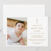 Chic Gold Baptisbaby Foto Einladung (Vorne/Hinten)