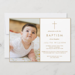 Chic Gold Baptisse Foto Einladung
