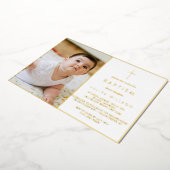 Chic Gold Baptisse Foto Folieneinladung (Gedreht)