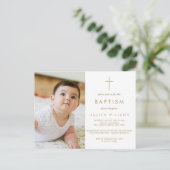 Chic Gold Baptisse Foto Postkarte (Stehend Vorderseite)