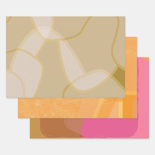 Chic Gold Beige Orange Pink Floral Geschenkpapier Set (Set)