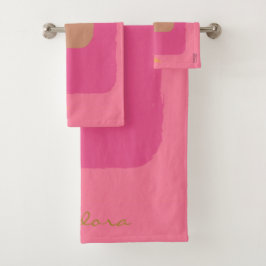 Chic Gold Beige Rosa Orange Abstrakt Badhandtuch Set