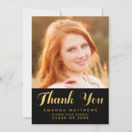 Chic Gold Black Abschluss Foto Danke Karte