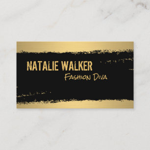 Chic Gold Black Brushed Texture Stroke Visitenkarte