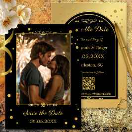 Chic Gold Black Confetti Foto Save the Date
