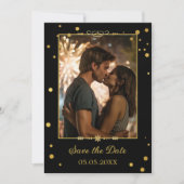 Chic Gold Black Confetti Foto Save the Date (Vorderseite)