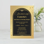 Chic Gold Black Confetti Junggeselinnen-Abschied Einladung (Stehend Vorderseite)