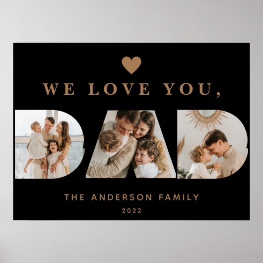 Chic Gold Black Custom Drei Vater Script Fotos Poster (Vorne)