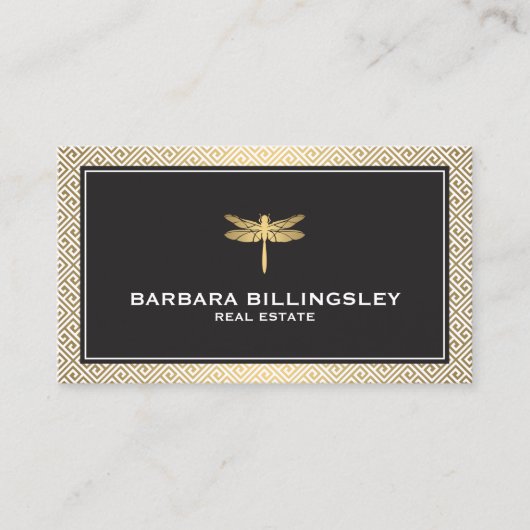 Chic Gold/Black Dragonfly Realtor, Designer Visitenkarte (Vorderseite)