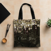 Chic gold Black Drippings Glitzer Monogramm Tasche