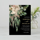 Chic Gold Black Floral Wedding Foil Einladung (Stehend vorne)