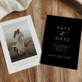 Chic Gold & Black Photo Wedding Save the Date Folieneinladung